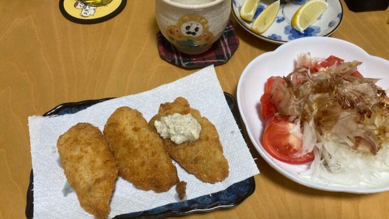 コストコのハラペーニョピクルスで作った自家製タルタルソースをかけたアジフライ