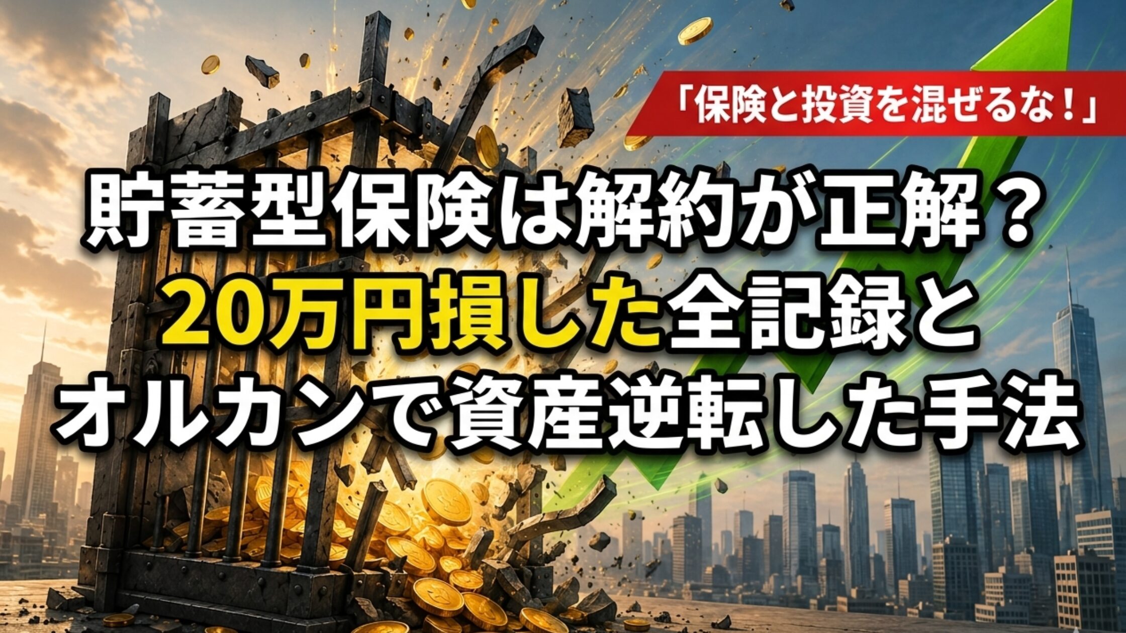 貯蓄型保険の檻を破壊して資産が増加するグラフのイメージ