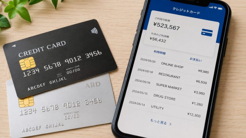 クレジットカードの利用明細をスマートフォンで確認するイメージ。不正利用の早期発見につながる。