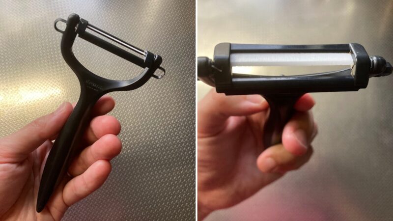 5年以上愛用している京セラのセラミックピーラー全体像とサビや汚れのない白い刃先のアップ
